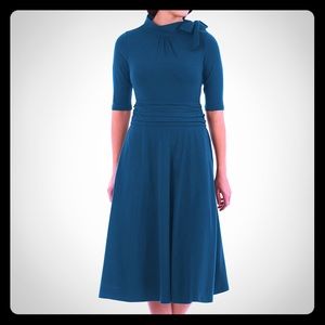 Navy Blue eShakti Pleated Bow Neck Dress 14 16